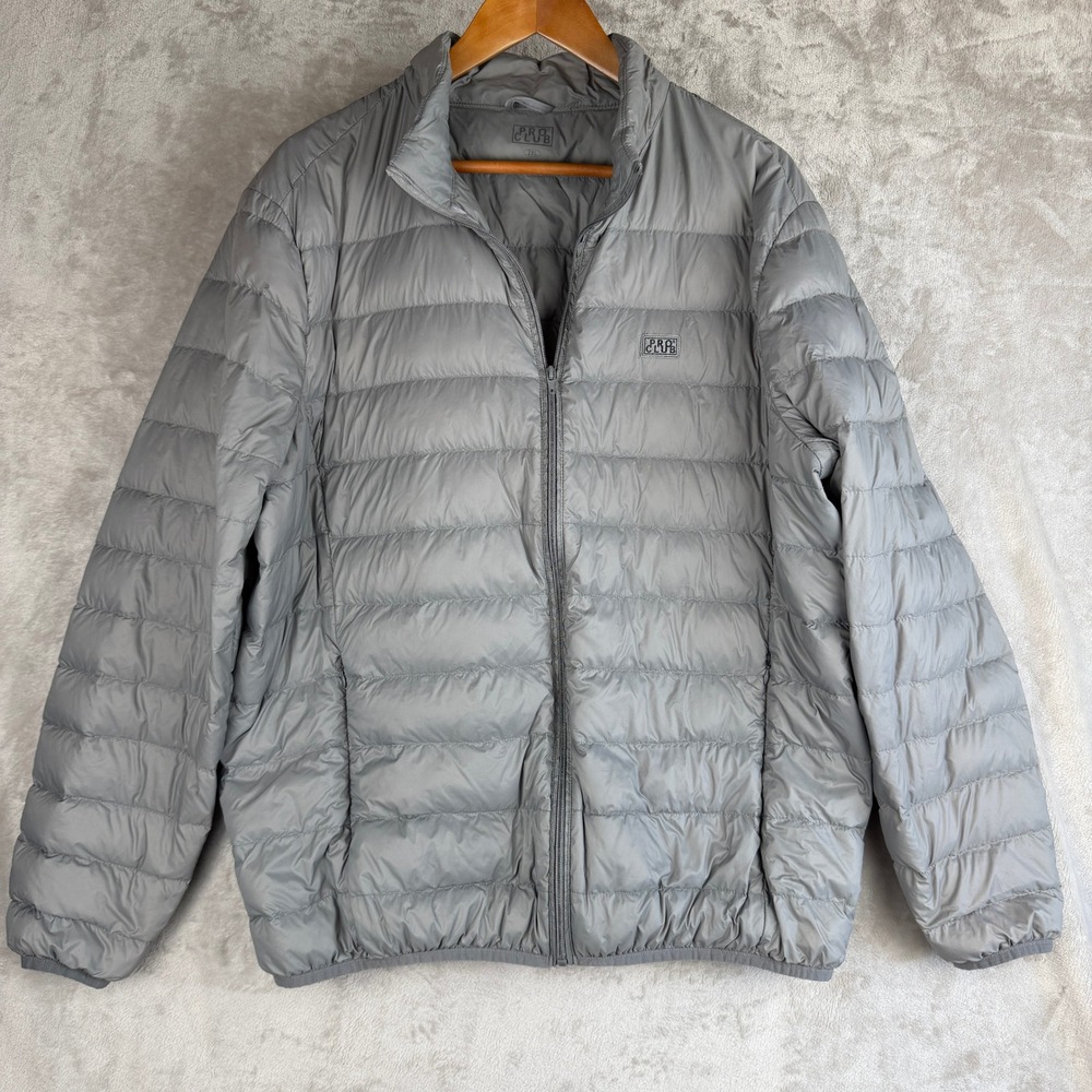 Pro Club Mens Grey Quilted Puffer Jacket Full Zip Lightweight Size 2XL